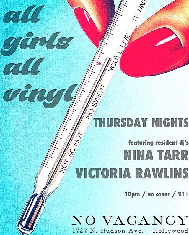 “ALL GIRLS️ALL VINYL” DANCE PARTY TONIGHT AT NO VACANCY FEATURING RESIDENT DJ'S NINA TARR & VICTORIA RAWLINS! JOIN US FOR A COCKTAIL, STAY FOR THE TUNES! #NoVacancy #NoVacancyLA #AllGirlsAllVinyl #AG️AV @pizzaparty69 @rawvictoria