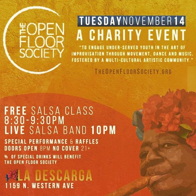 Join us this evening for a fun filled night of giving back! The Open Floor Society’s and @ladescargala come together to raise money for a unique afterschool programming for youth in undeserved communities!

Free salsa class 8:30pm  .. Followed by live music  raffles, special performance and much more ...  @theopenfloorsociety @carolinacerisola
