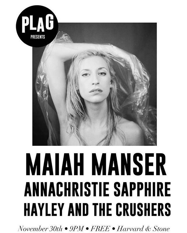 Join us tonight at Harvard and Stone for your monthly dose of PLAG Presents ft @annachristiemusic @maiahmanser @hayleyandthecrushers with guest DJs @pluckyeah (Warlocks) & @rogermars (Cretin Hop) #playlikeagirl