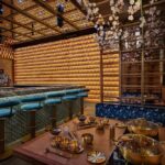 Main dinning room with 777 lucky cats and hot pot beautiful marble Japanese inspired details